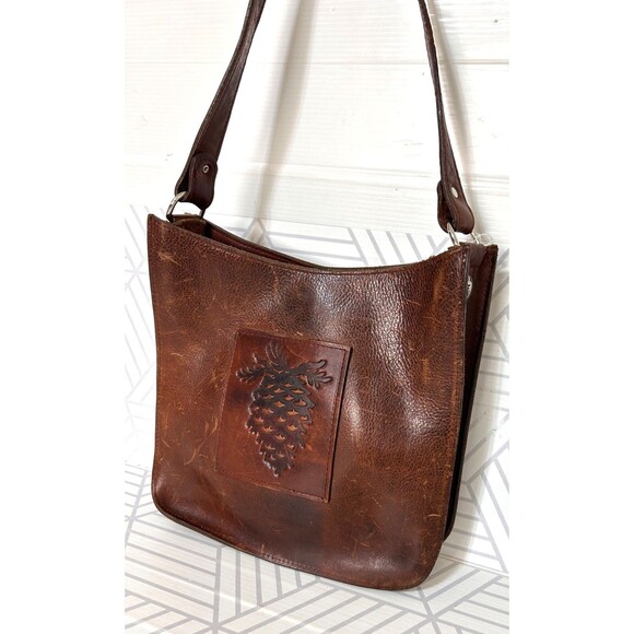 Two Bar West Leather Tooled Embossed Shoulder Bag Handmade Western Vintage - Picture 6 of 16